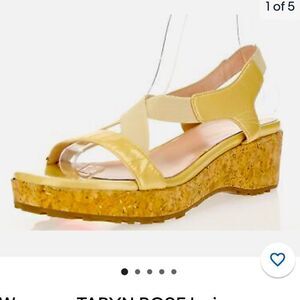 Taryn rose nieve sz 10 beige sling back tan cork wedge sandals /heels